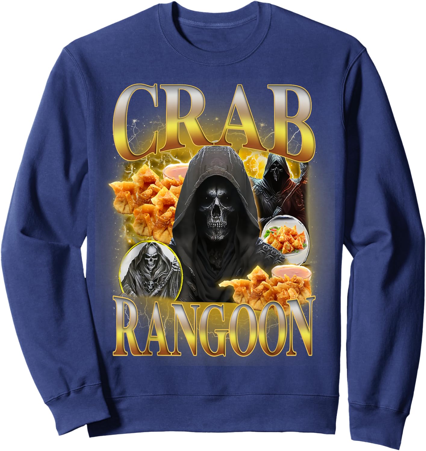 Crab Rangoon Meme Bootleg Rap Style Funny Hard Skeleton Meme Sweatshirt - Sweatshirt | Navy