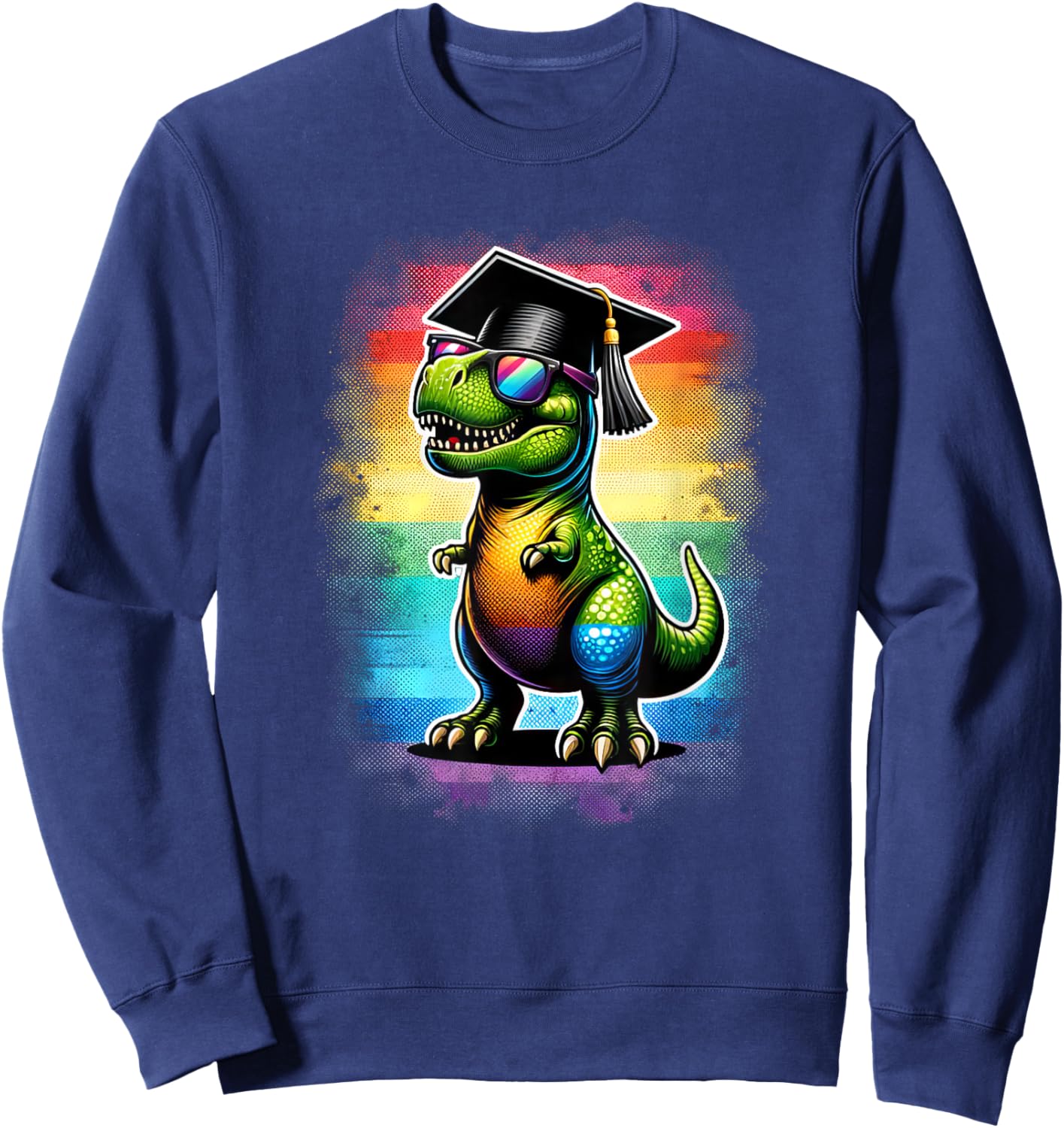 Dinosaur T Rex Wearing Graduation Cap Class Of 2024 Colorful Sweatshirt - Sweatshirt | Navy