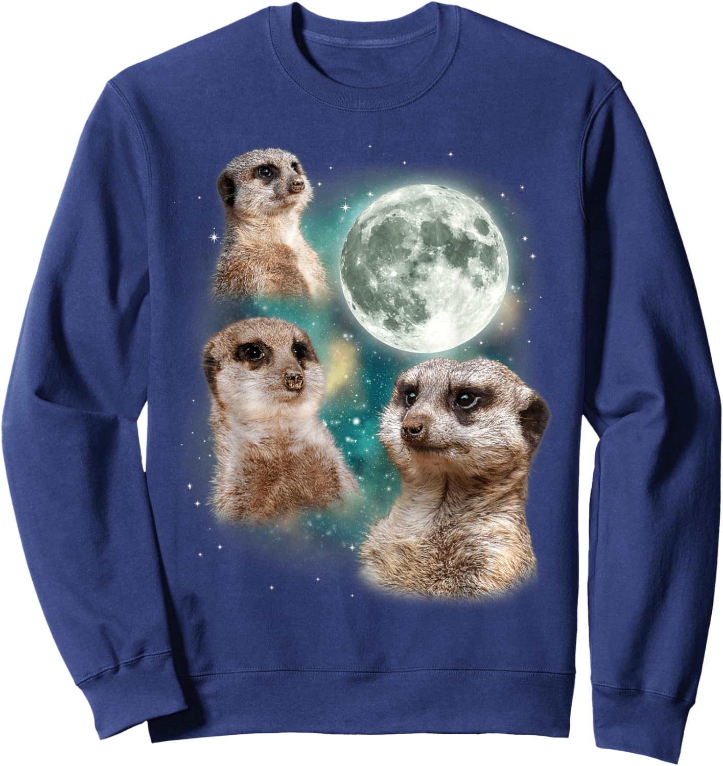 Three Meerkats Moon | African Desert Wildlife Parody Sweatshirt - Sweatshirt | Navy