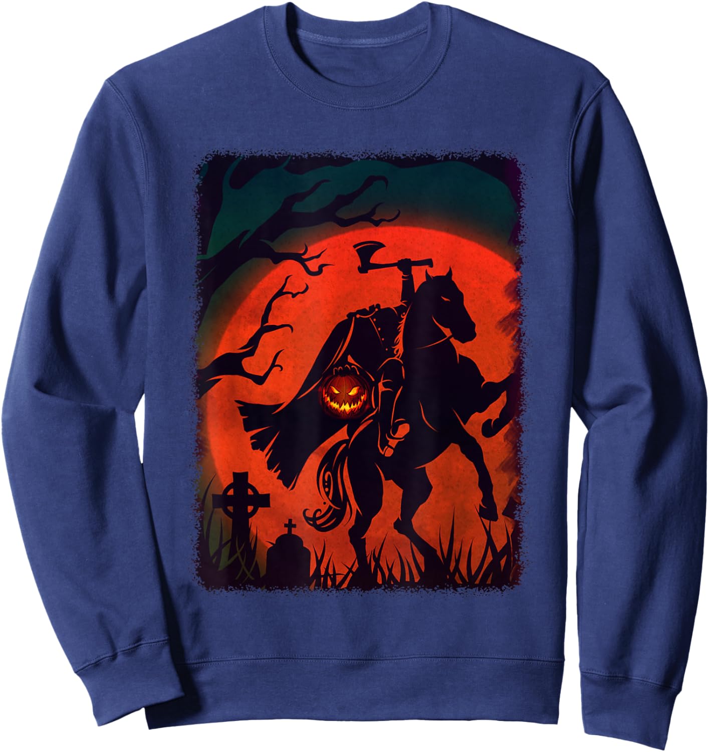 Halloween Scary Pumpkin Headless Horseman Horse Riding Lover Sweatshirt - Sweatshirt | Navy