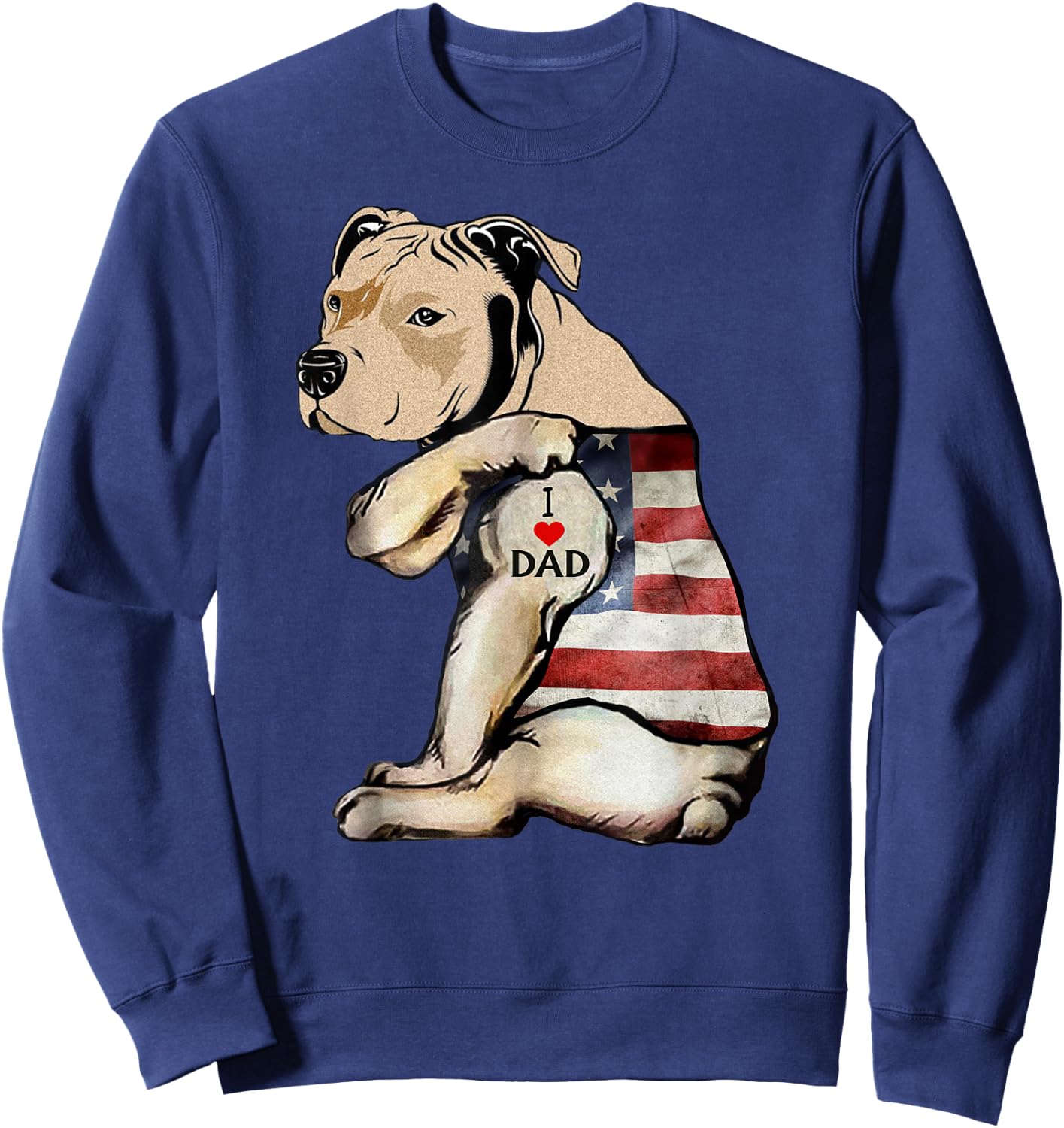 Pitbull I Love Dad Tattoo Fathers Day Sweatshirt - Sweatshirt | Navy