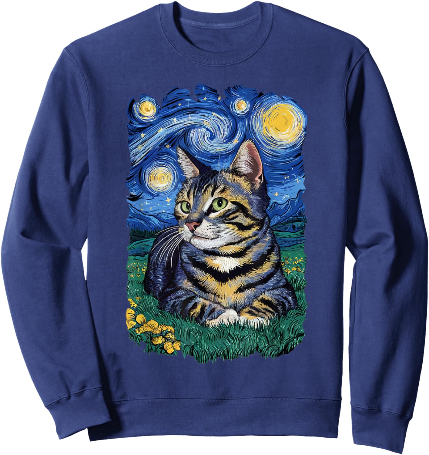 Van Gogh Cat Gifts Tabby Cat Owner Cat Lady Sweatshirt - Sweatshirt | Navy