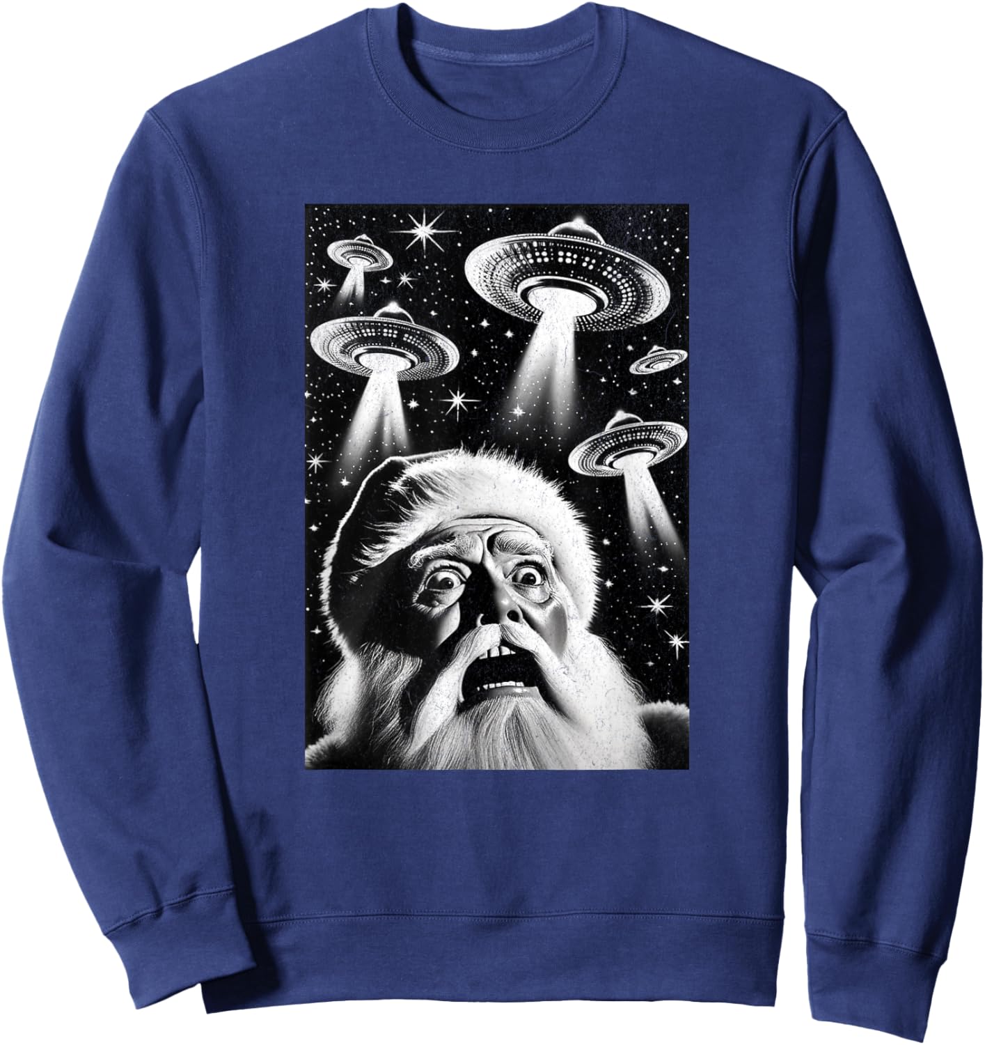 Santa UFO | Funny Invasion Meme Alien Santa Claus UFO Selfie Sweatshirt - Sweatshirt | Navy