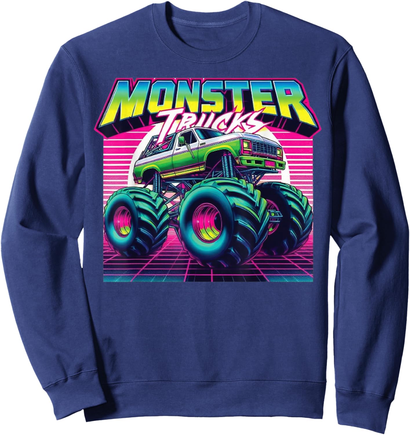 Monster Truck Birthday Party Retro Monster Trucks Sweatshirt - Sweatshirt | Navy