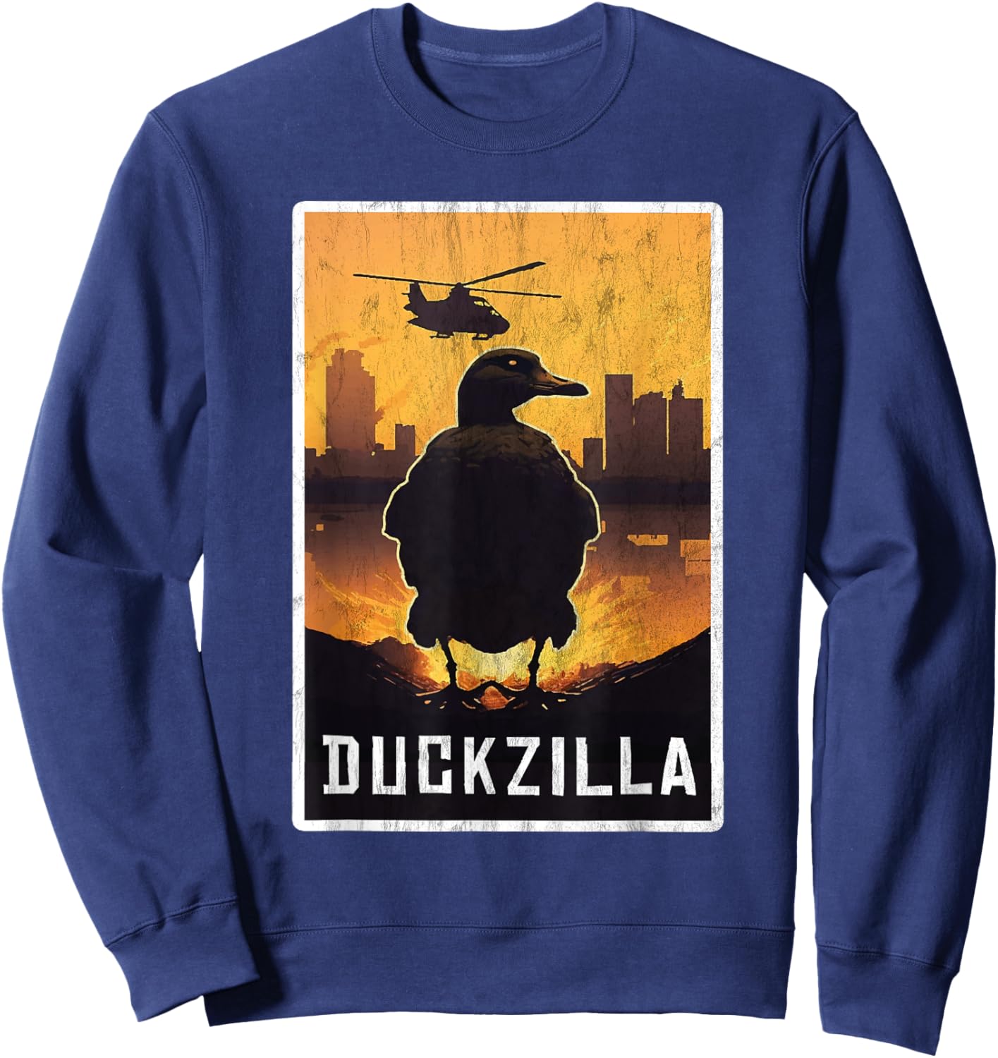 Duckzilla Retro Poster Outfit Funny Duck Apparel Farmer Sweatshirt - Sweatshirt | Navy