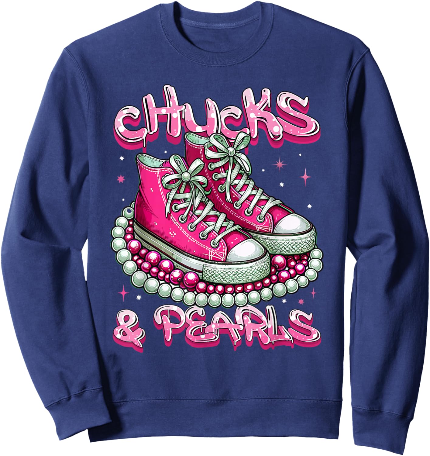 Pink Chucks And Pearls Women Sweatshirt - Sweatshirt | Navy