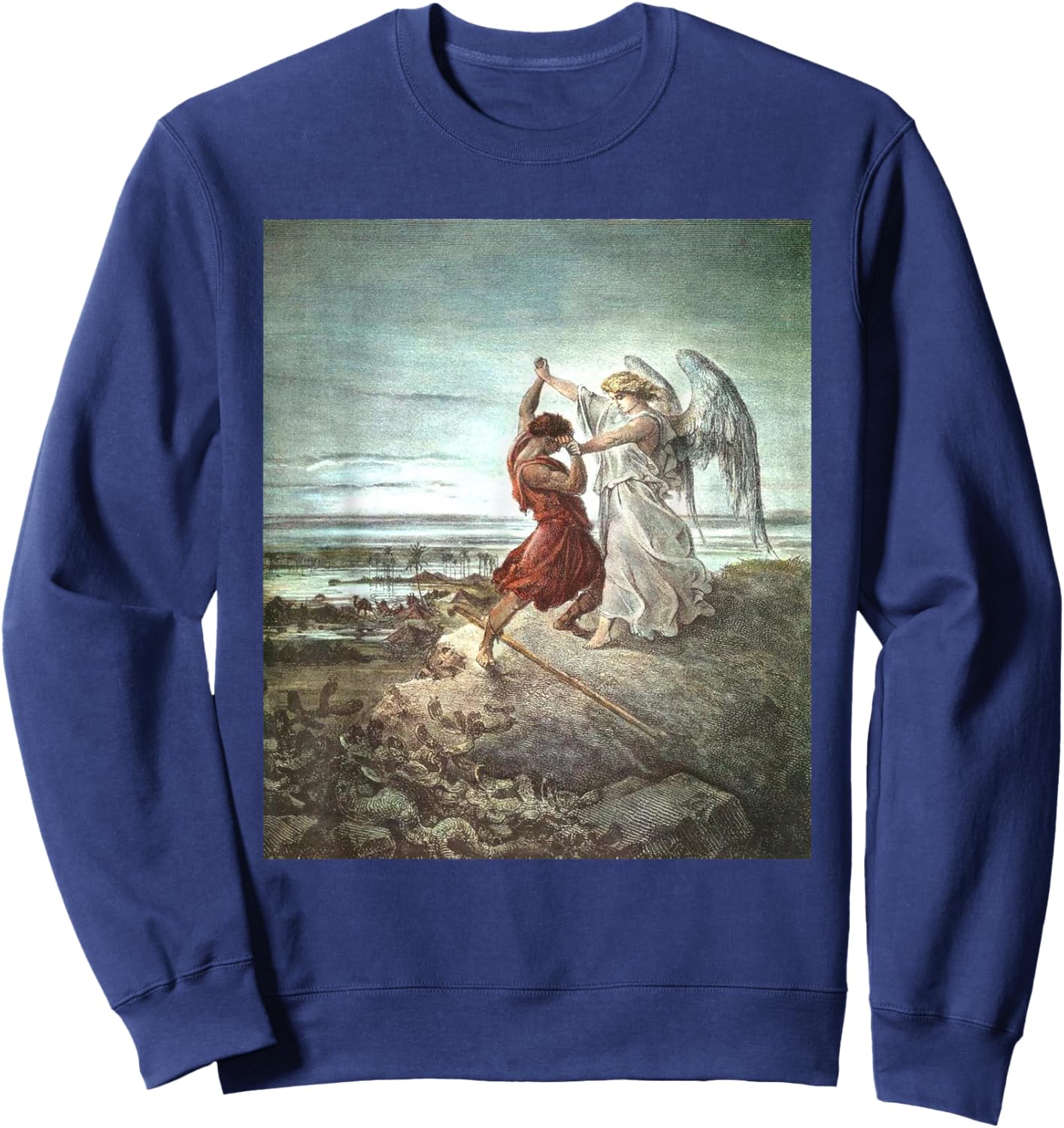Jacob Wrestling With The Angel - -Adults, Black, Small Sweatshirt - Sweatshirt | Navy