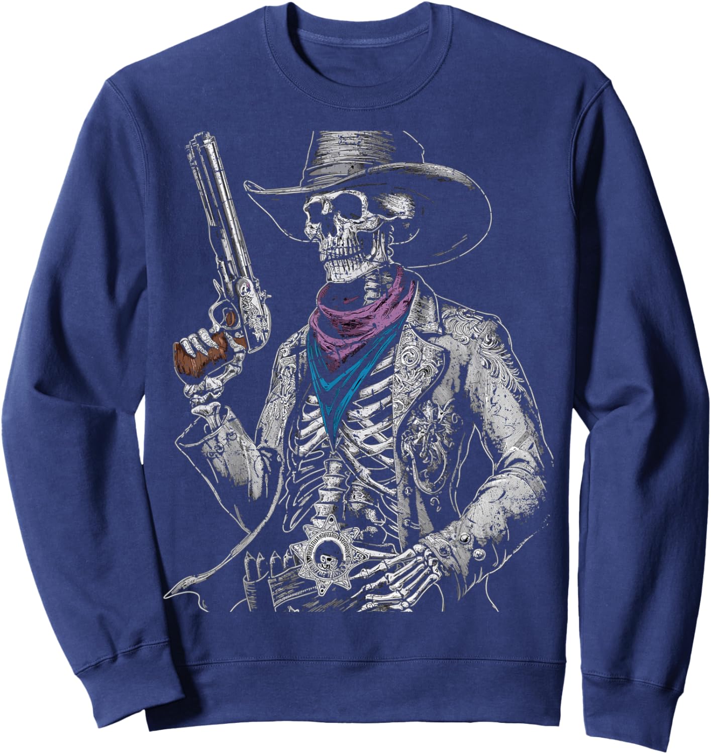 Outlaw Wild West Skeleton Cowboy Gunslinger Sweatshirt - Sweatshirt | Navy