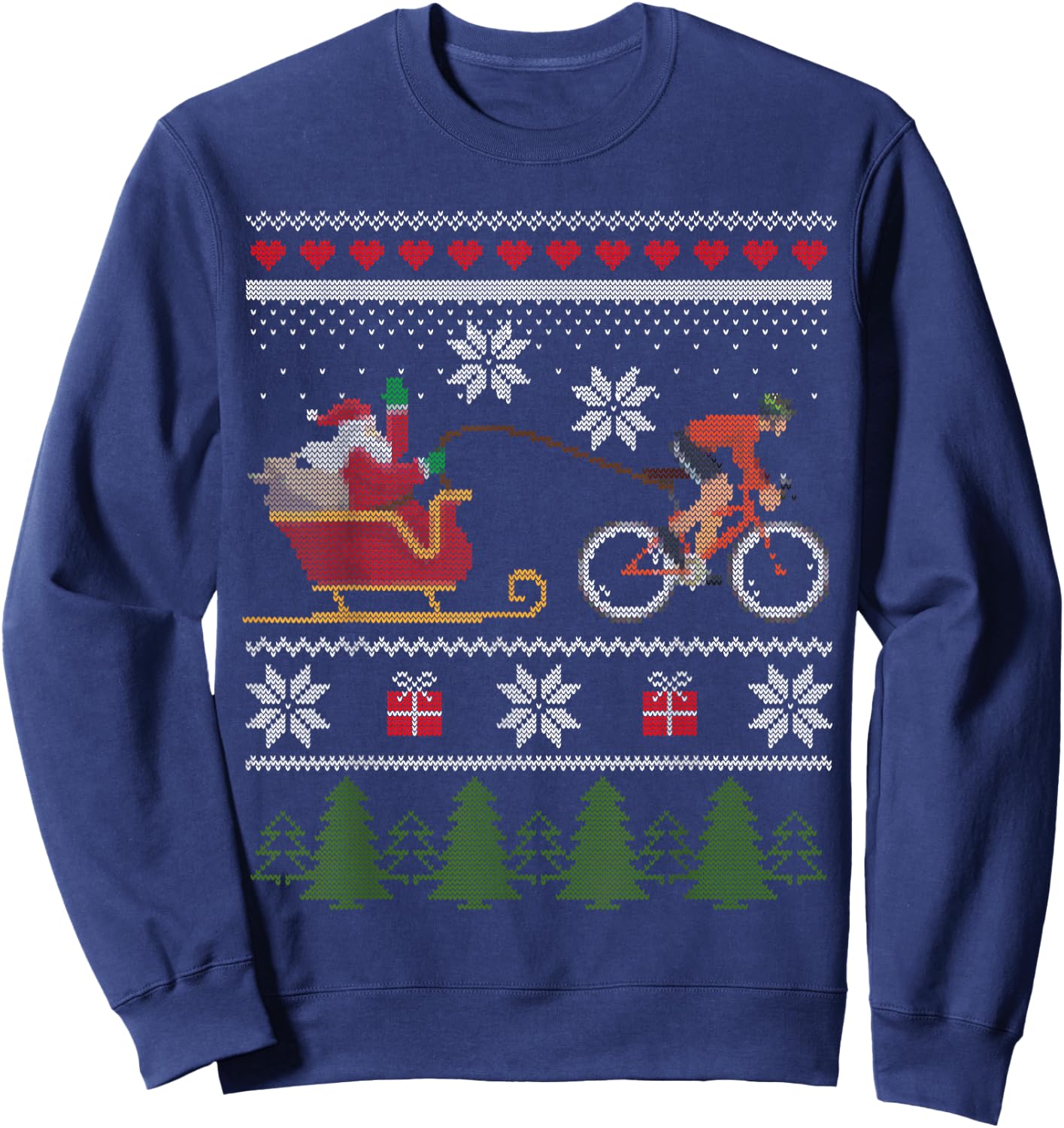 Santa Sleigh Bike Sledding Christmas Gift Cycling T Shirt Sweatshirt - Sweatshirt | Navy
