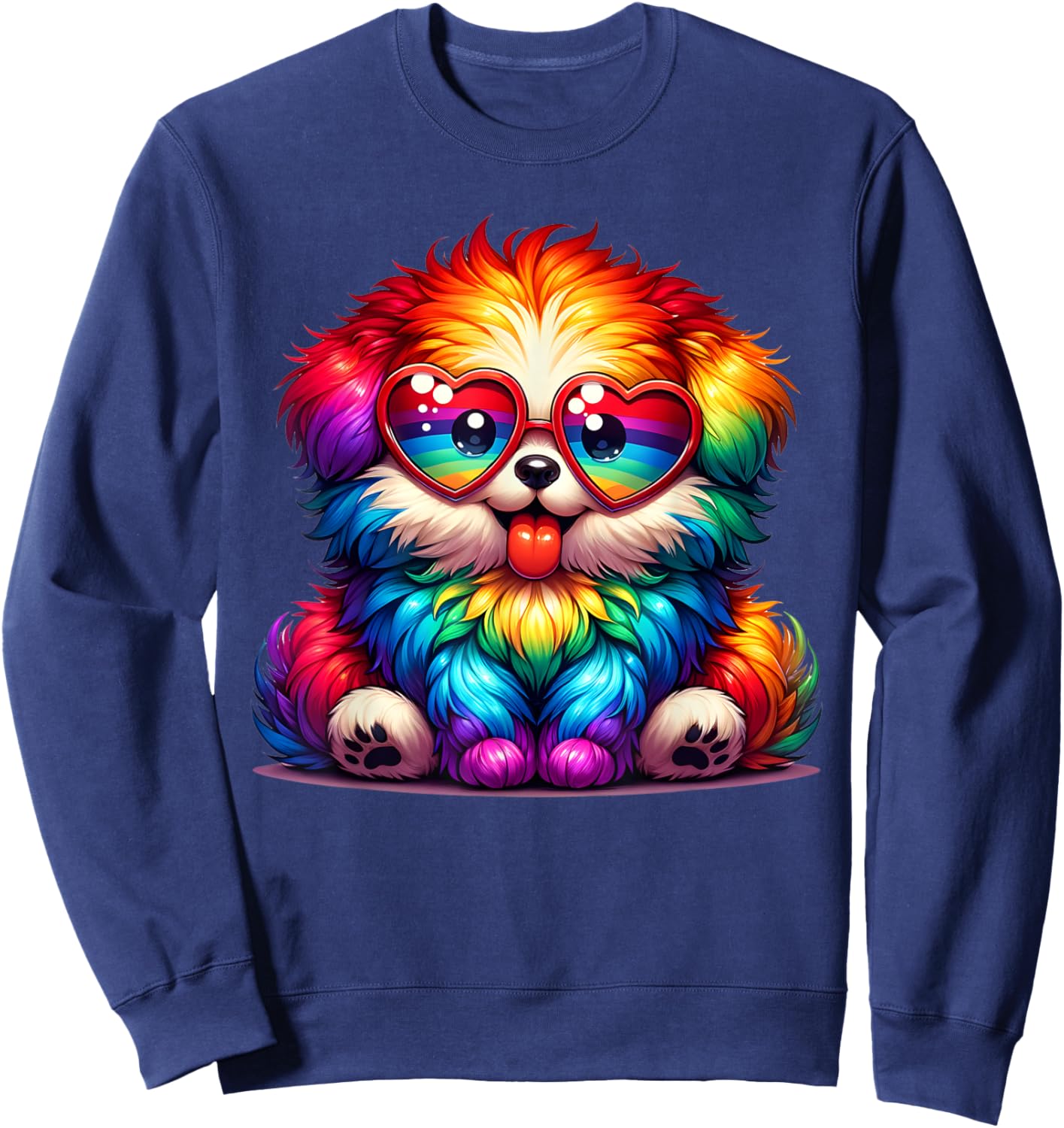 Rainbow Cute Dog Wearing Glasses Heart Puppy Love Dog Funny Men Women Kids Sweatshirt - Sweatshirt | Navy
