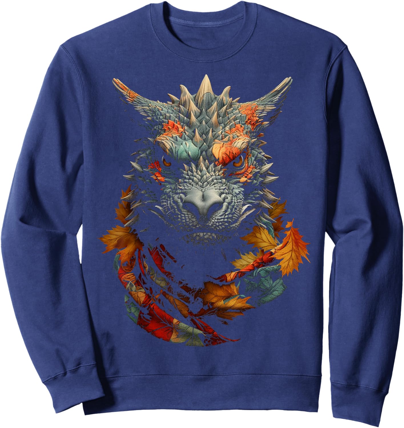 Dragon Autumn Leaves Animal Portrait Art Graphic Dragon Sweatshirt - Sweatshirt | Navy