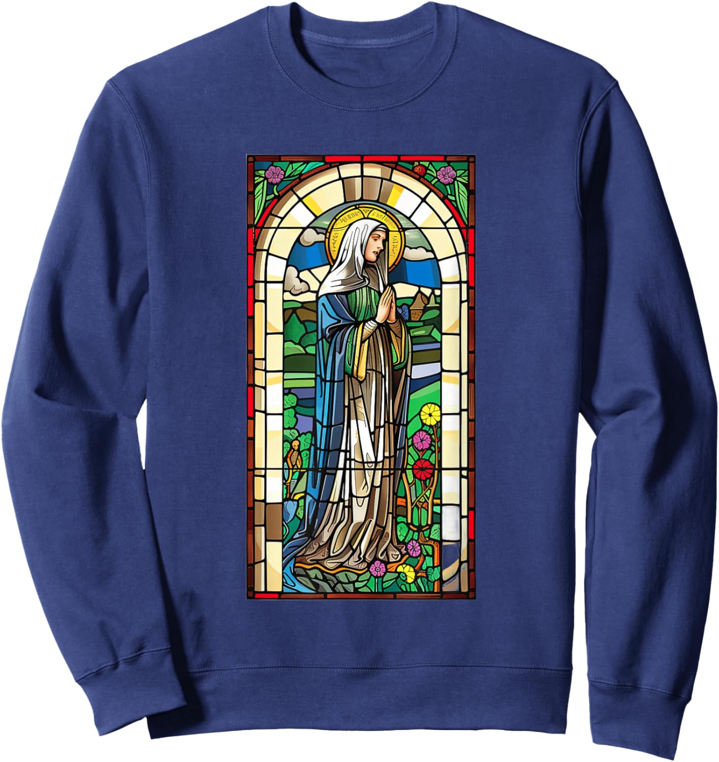 Saint Brigid Of Kildare Stained Glass Window Sweatshirt - Sweatshirt | Navy