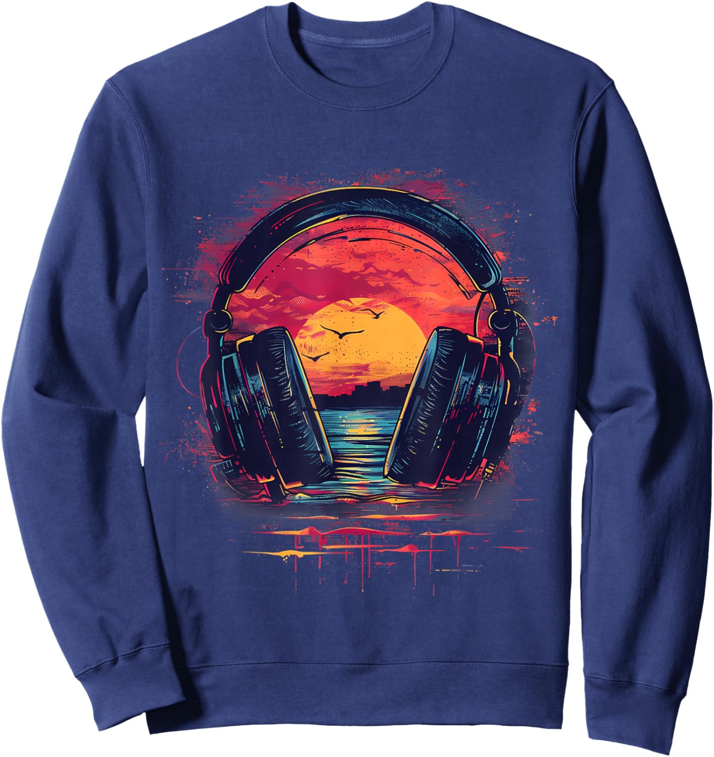 Headphones Music DJ Beatmaker House Music Sunset Artwork Sweatshirt - Sweatshirt | Navy