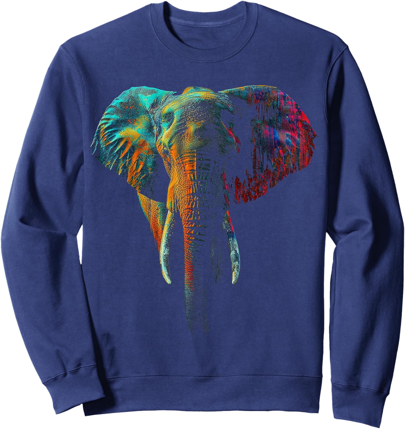 Elephant Colorful Animal Art Graphic Elephant Sweatshirt - Sweatshirt | Navy