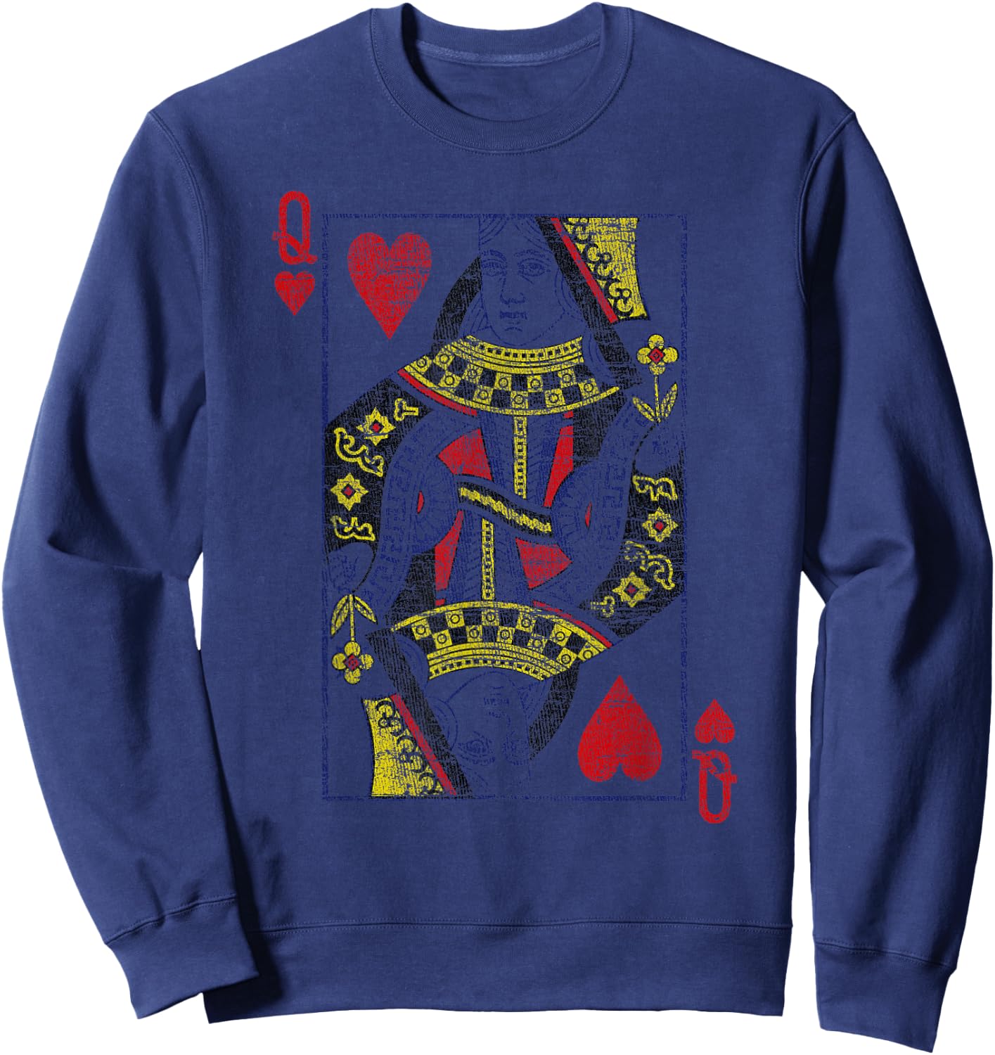 Queen of Hearts Playing Card Costume Poker Distressed Small Sweatshirt - Sweatshirt | Navy