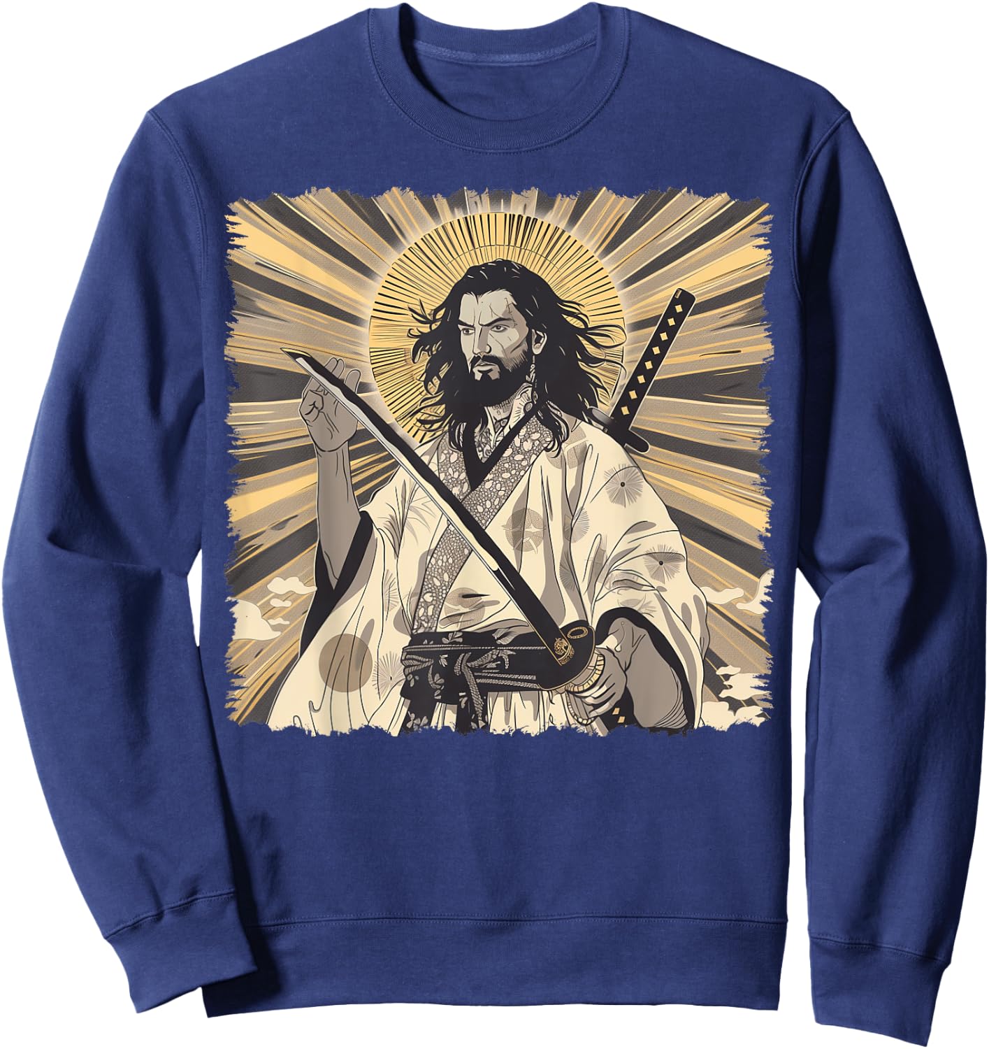 Jesus Christian Religious Japanese Art Samurai Sweatshirt - Sweatshirt | Navy