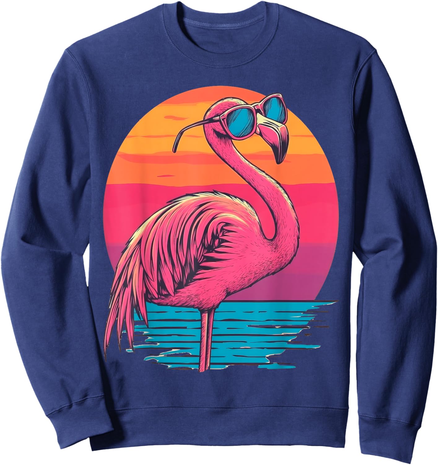 Retro Flamingo Sunglasses Sunset Style Vintage Sweatshirt - Sweatshirt | Navy