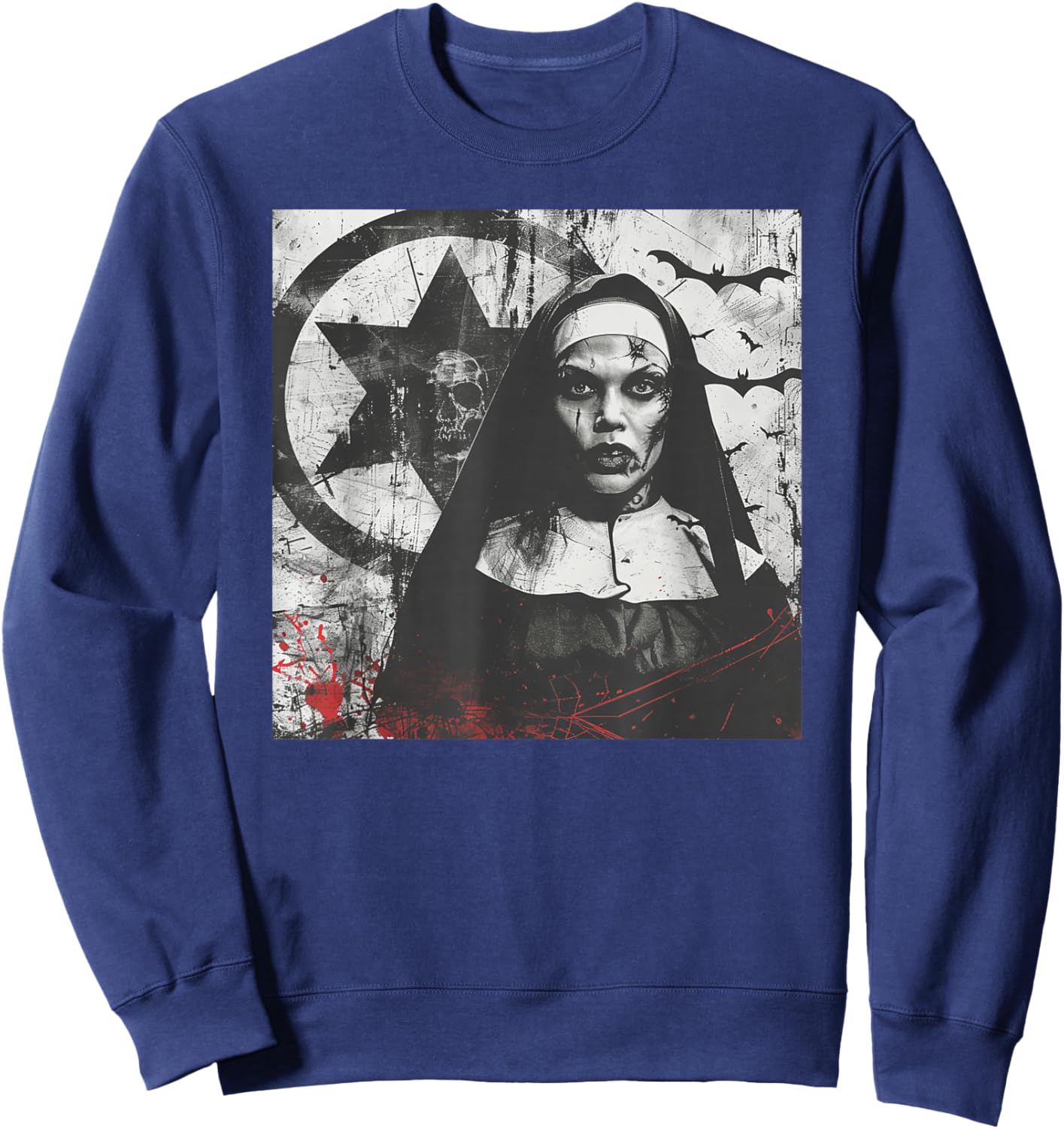 Cool Horror Nun, Pentagram, Religious Rebel Sweatshirt - Sweatshirt | Navy