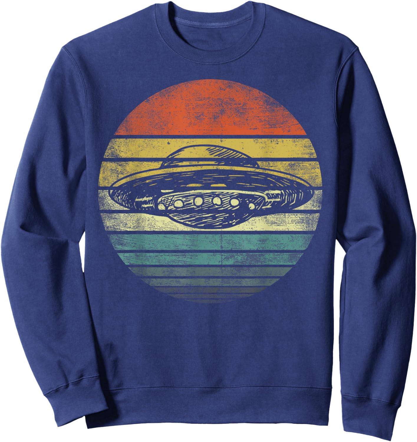 UFO Gifts Retro Sunset Funny Alien UFO Hunter Silhouette Sweatshirt - Sweatshirt | Navy