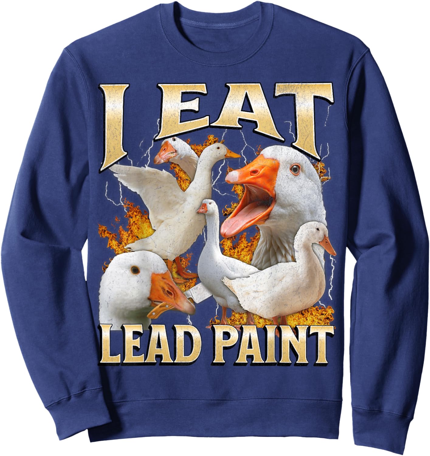 I Eat Lead Paint Funny Goose Meme Bootleg Y2K Graphic Sweatshirt - Sweatshirt | Navy