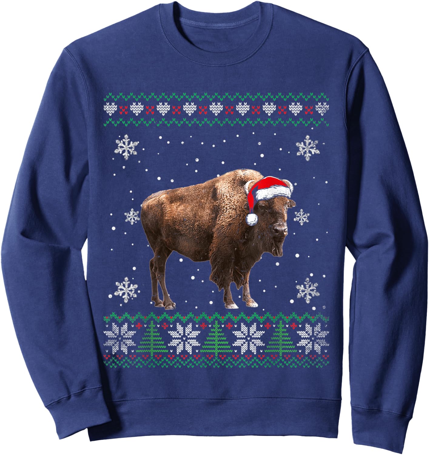 Santa Bison Ugly Sweater Animals Christmas Pajama Sweatshirt - Sweatshirt | Navy