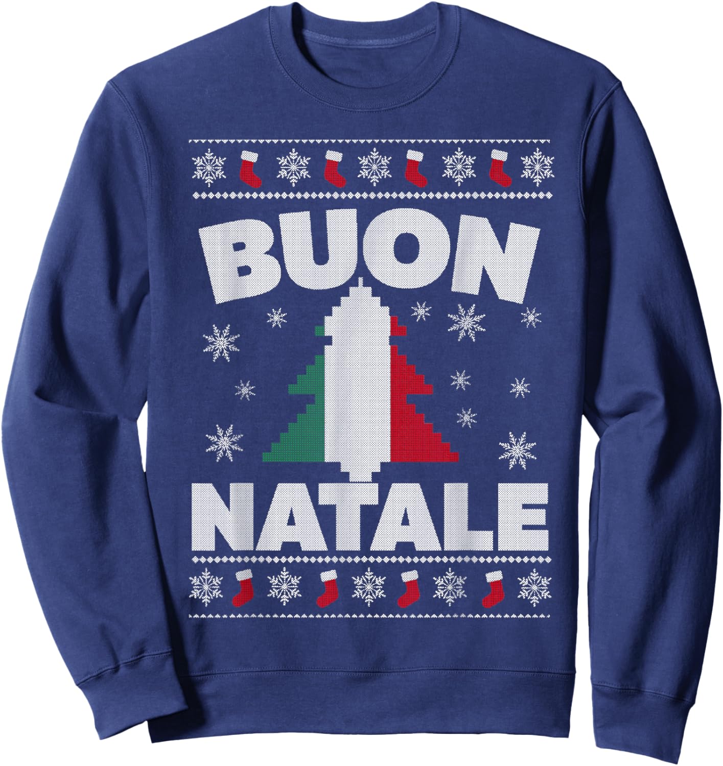 Buon Natale Merry Christmas Tree Italian Ugly Xmas Sweater Sweatshirt - Sweatshirt | Navy