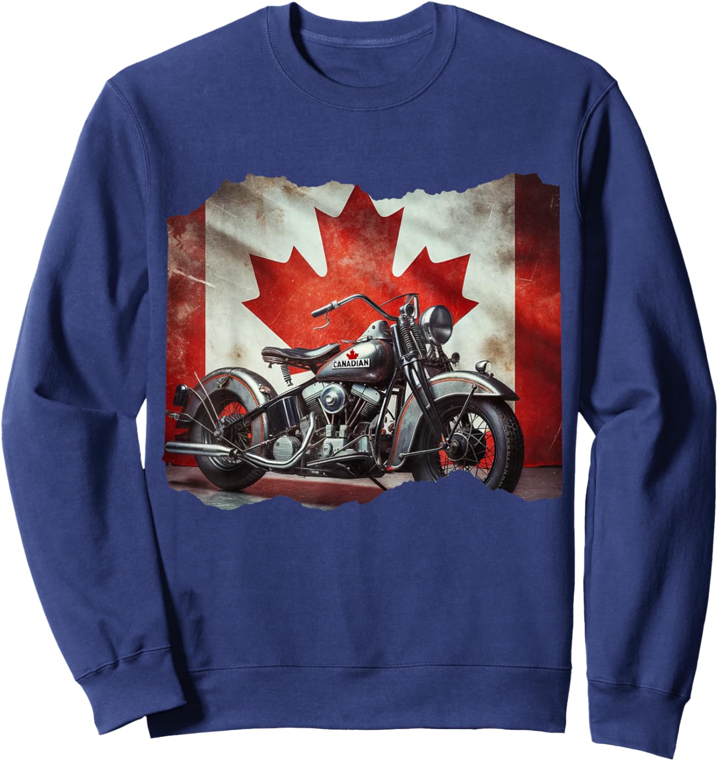 Retro Vintage Canada Flag Motorcycle Patriotic Biker Sweatshirt - Sweatshirt | Navy