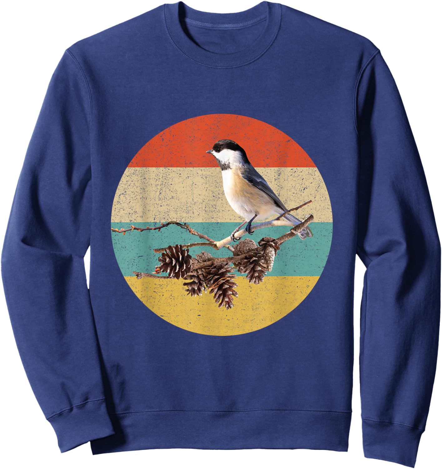 Ornithology Chickadee Bird Lover Retro Chickadee Bird Sweatshirt - Sweatshirt | Navy