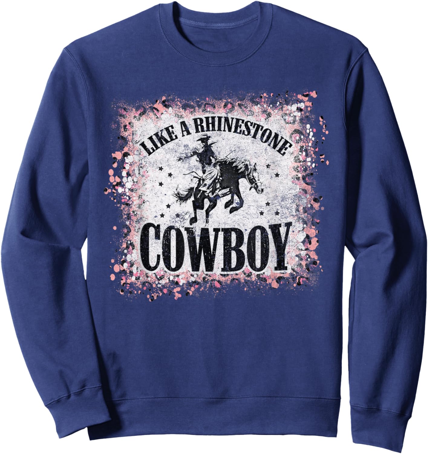 Vintage Leopard Bleached Like A Rhinestone Cowboy Horseback Sweatshirt - Sweatshirt | Navy
