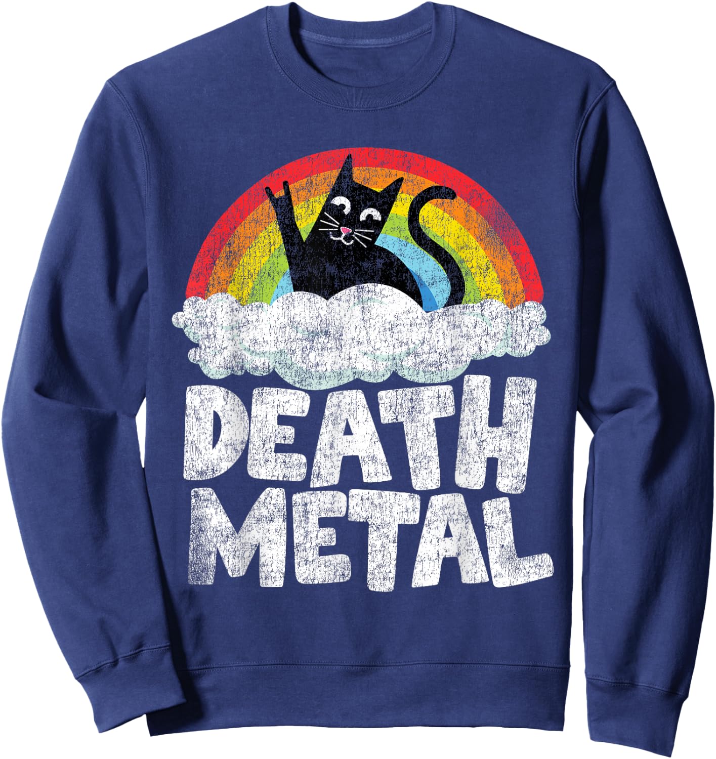 Cat Rainbow Heavy Metal Band Kids Goth Funny Death Metal Small Sweatshirt - Sweatshirt | Navy