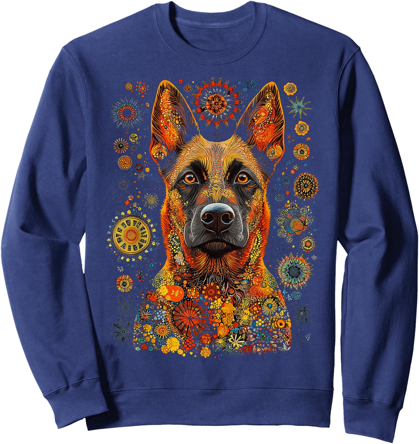 Belgian Malinois Dog Pet Artwork Mandala Belgian Malinois Sweatshirt - Sweatshirt | Navy