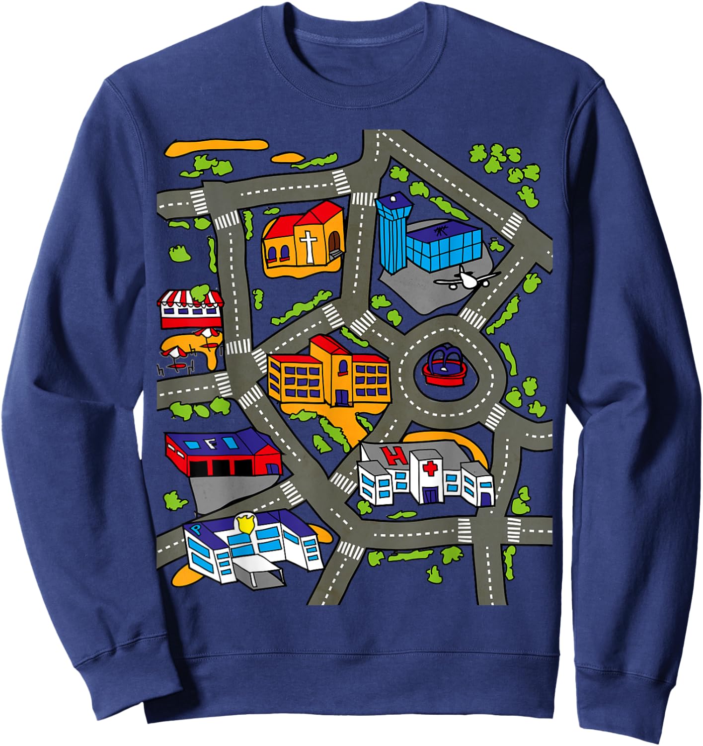Car Play Mat Race Track Road Map Rug Design Illustration Sweatshirt - Sweatshirt | Navy