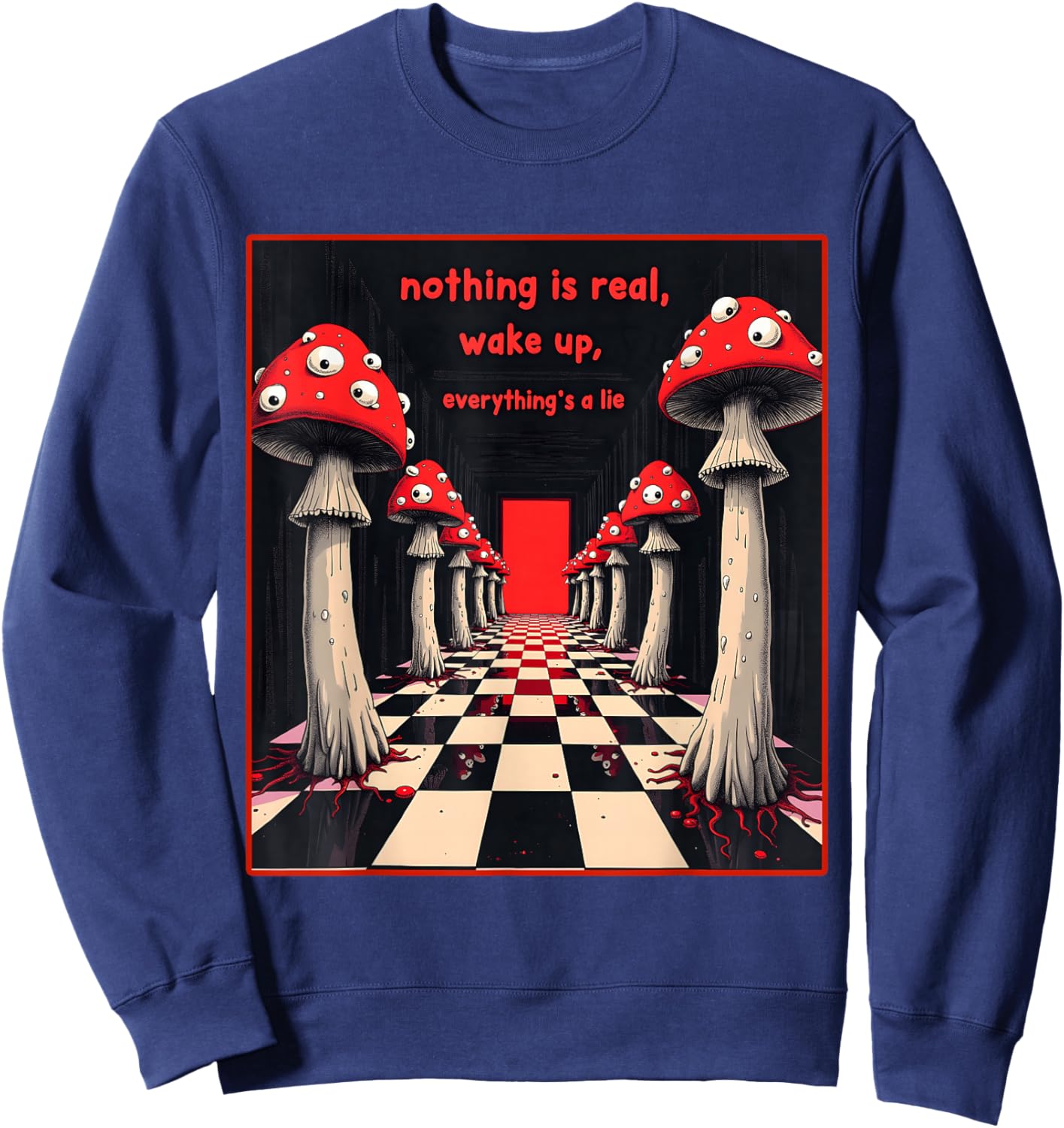 Weirdcore Aesthetic Mushroom Eyes Shirt Creepy Strangecore Sweatshirt - Sweatshirt | Navy
