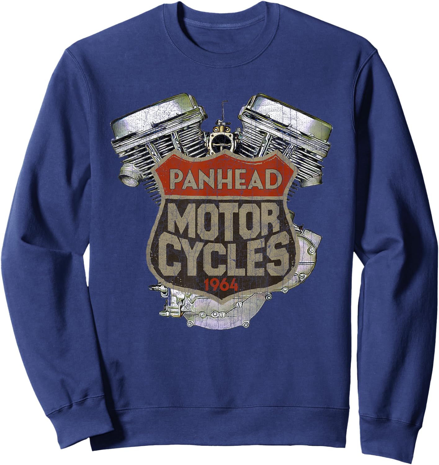 1964 Panhead Motorcycle Vintage Distressed Biker Chopper Rat Sweatshirt - Sweatshirt | Navy