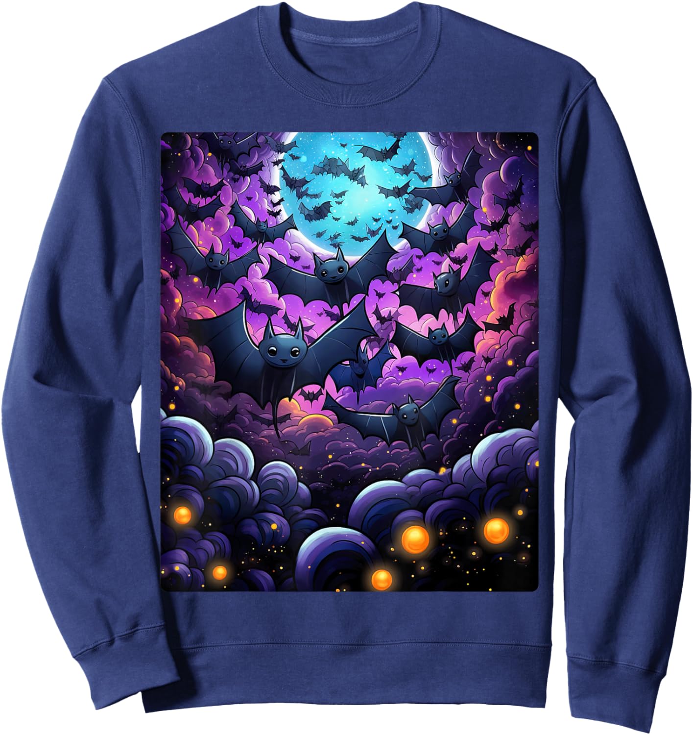 Gothic Bat Spooky Bats Pattern Moon Night Sweatshirt - Sweatshirt | Navy