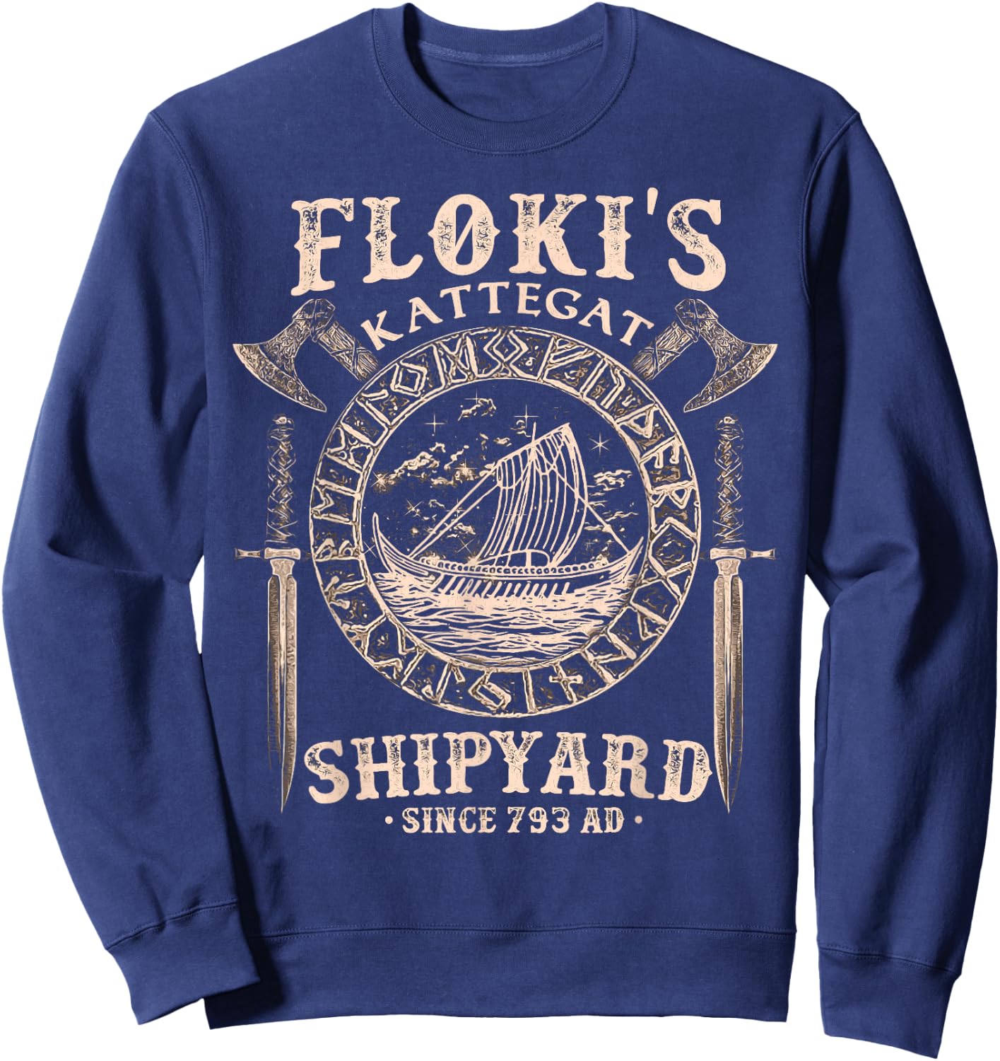 Flokis Shipyard Kattegat Viking Ship and Sword Gift Sweatshirt - Sweatshirt | Navy