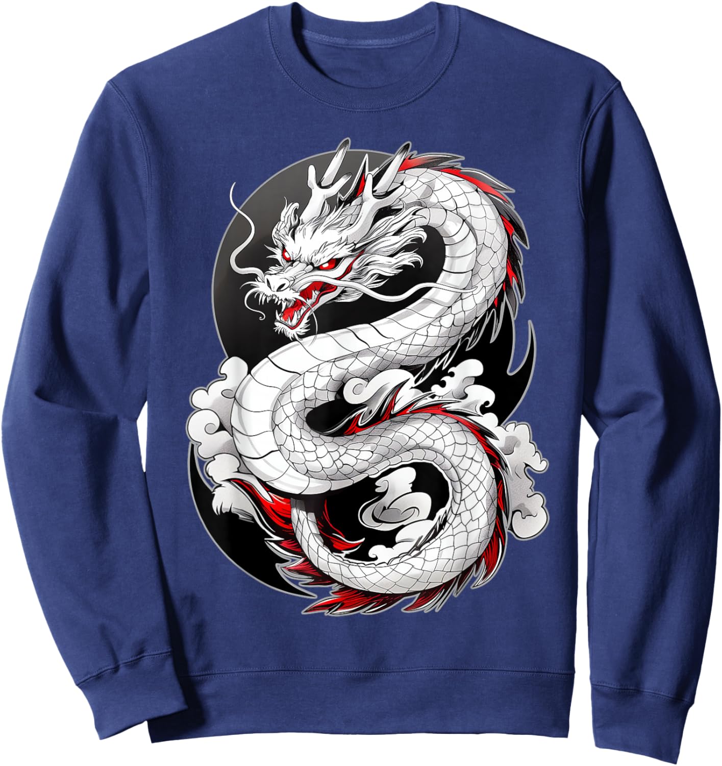 Japanese Dragon In Clouds Men Women Asian Mythical Creature Sweatshirt - Sweatshirt | Navy