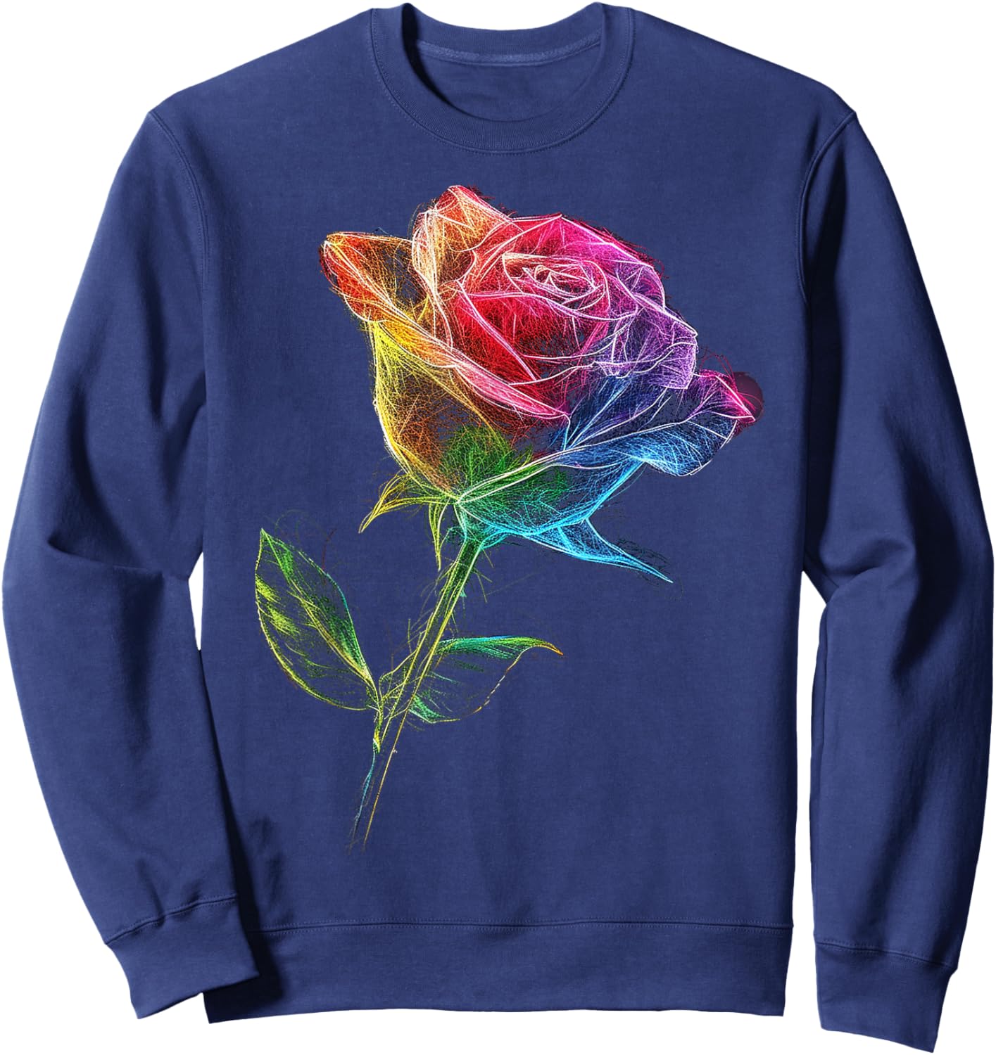 Rose Colorful Drawing Nature Art Graphic Rose Sweatshirt - Sweatshirt | Navy