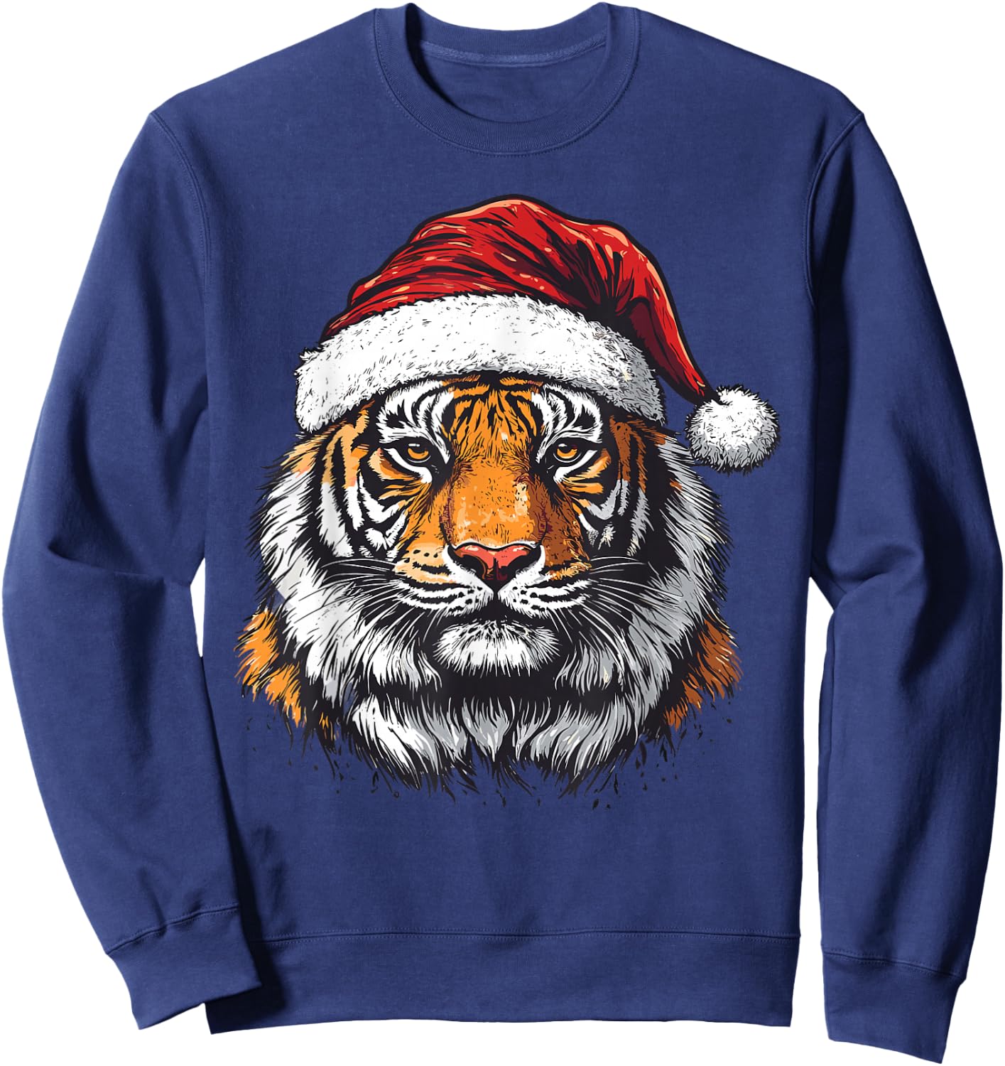Tiger Santa Hat Zookeeper Xmas Tiger Lovers Christmas Pajama Sweatshirt - Sweatshirt | Navy
