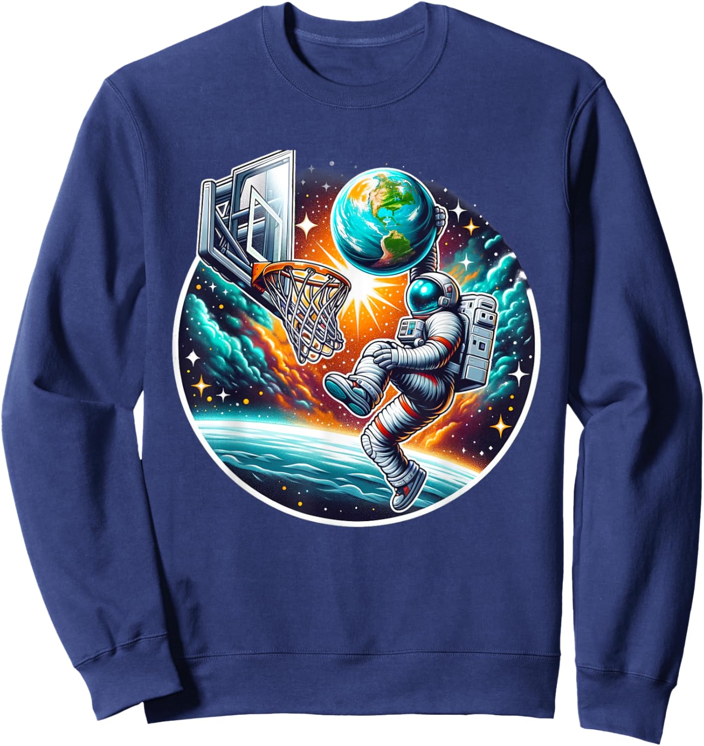 Astronaut Slam Dunking Planet Earth Basketball Lover Sweatshirt - Sweatshirt | Navy