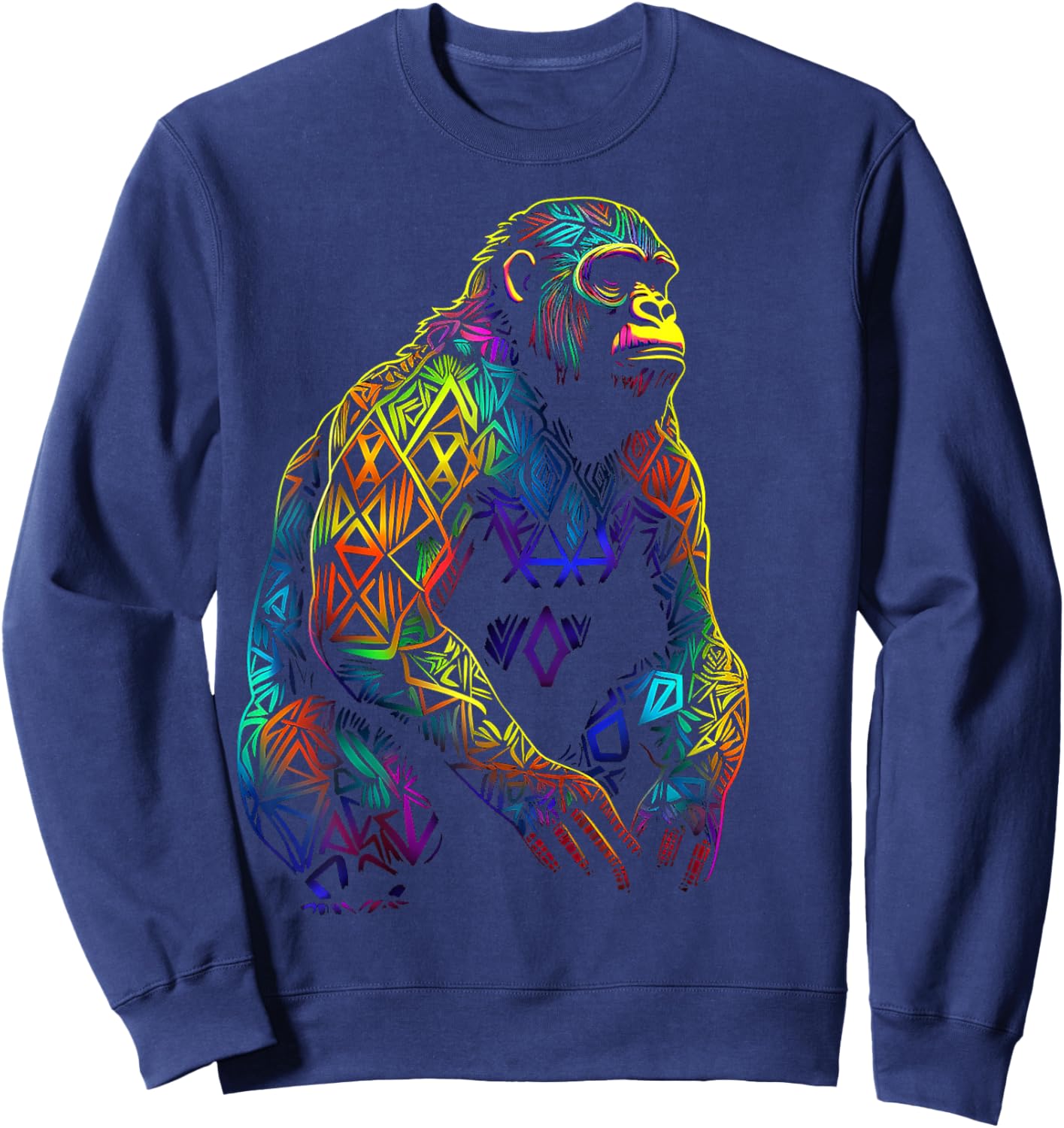 Gorilla Artwork Mandala Animal Colorful Art Graphic Monkey Sweatshirt - Sweatshirt | Navy