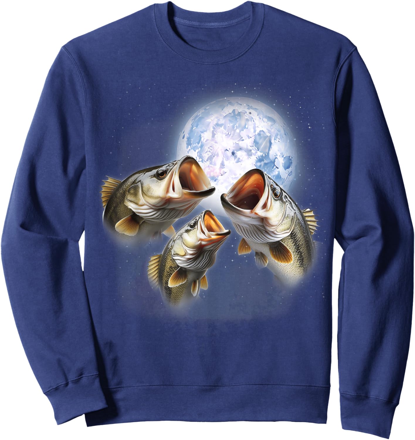 3 Bass Fish At The Moon Funny Bass Fishing Lover Fisherman Sweatshirt - Sweatshirt | Navy