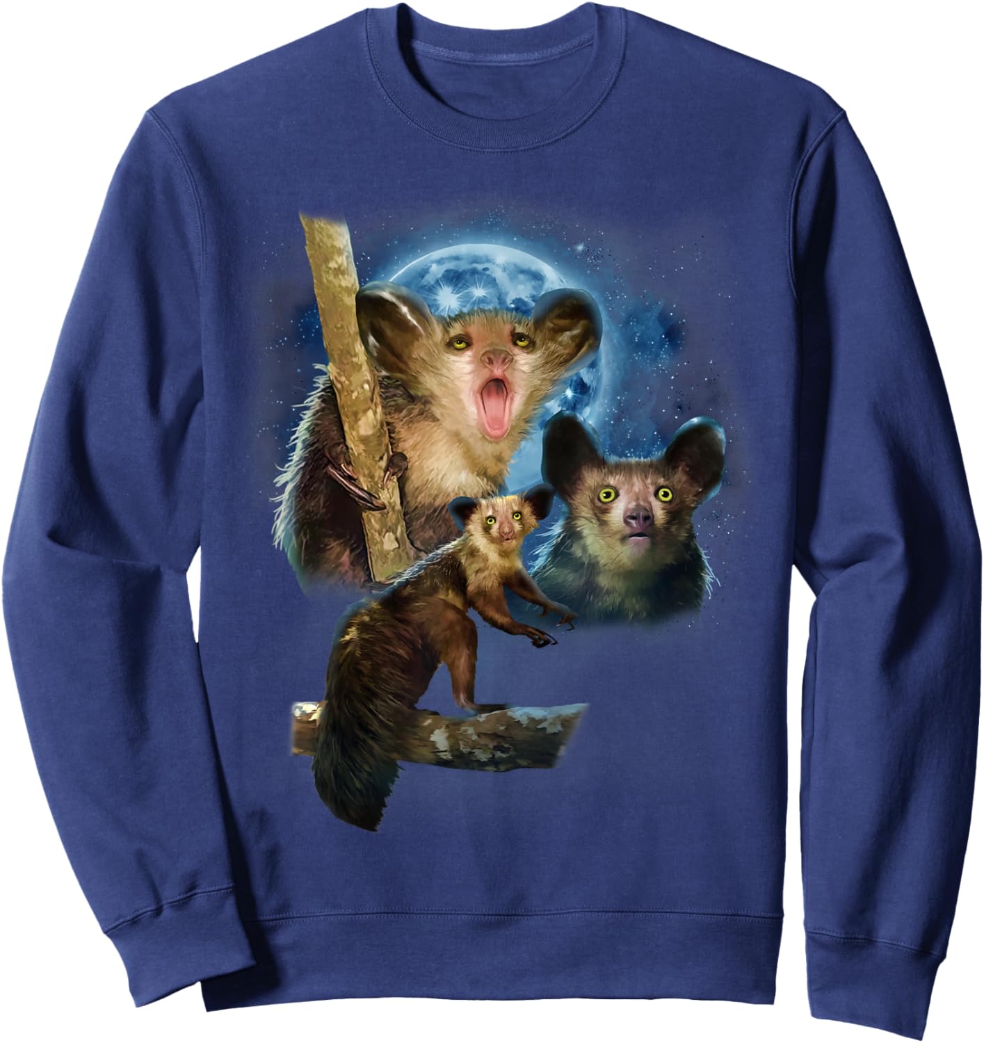 Howling at The Moon Shirt and Apparel Co. Aye-Aye Lemur - Black, -Adults, Kids - Short Sleeve, Modern, Cartoon, Animal-Themed Shirts Sweatshirt - Sweatshirt | Navy