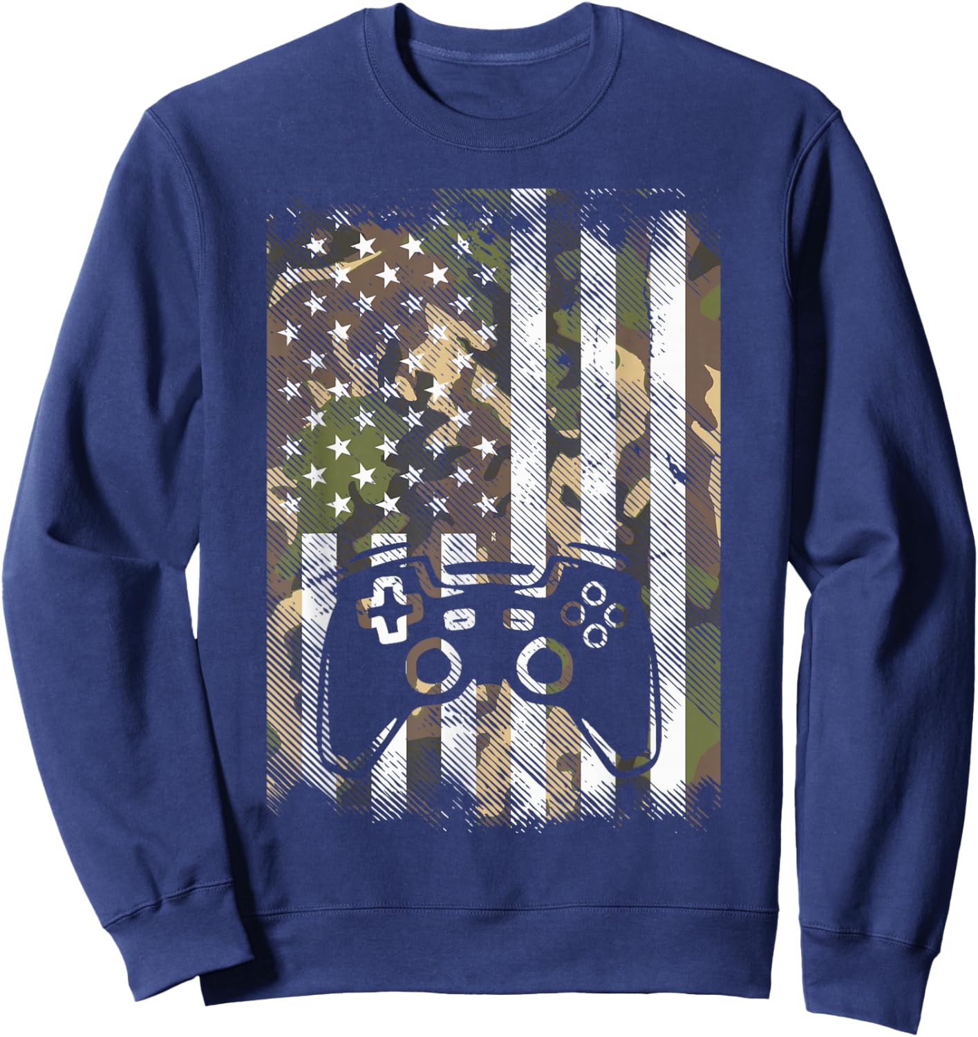Camo US Flag Gamer Controller Patriotic Men Boys Kids Youth Sweatshirt - Sweatshirt | Navy