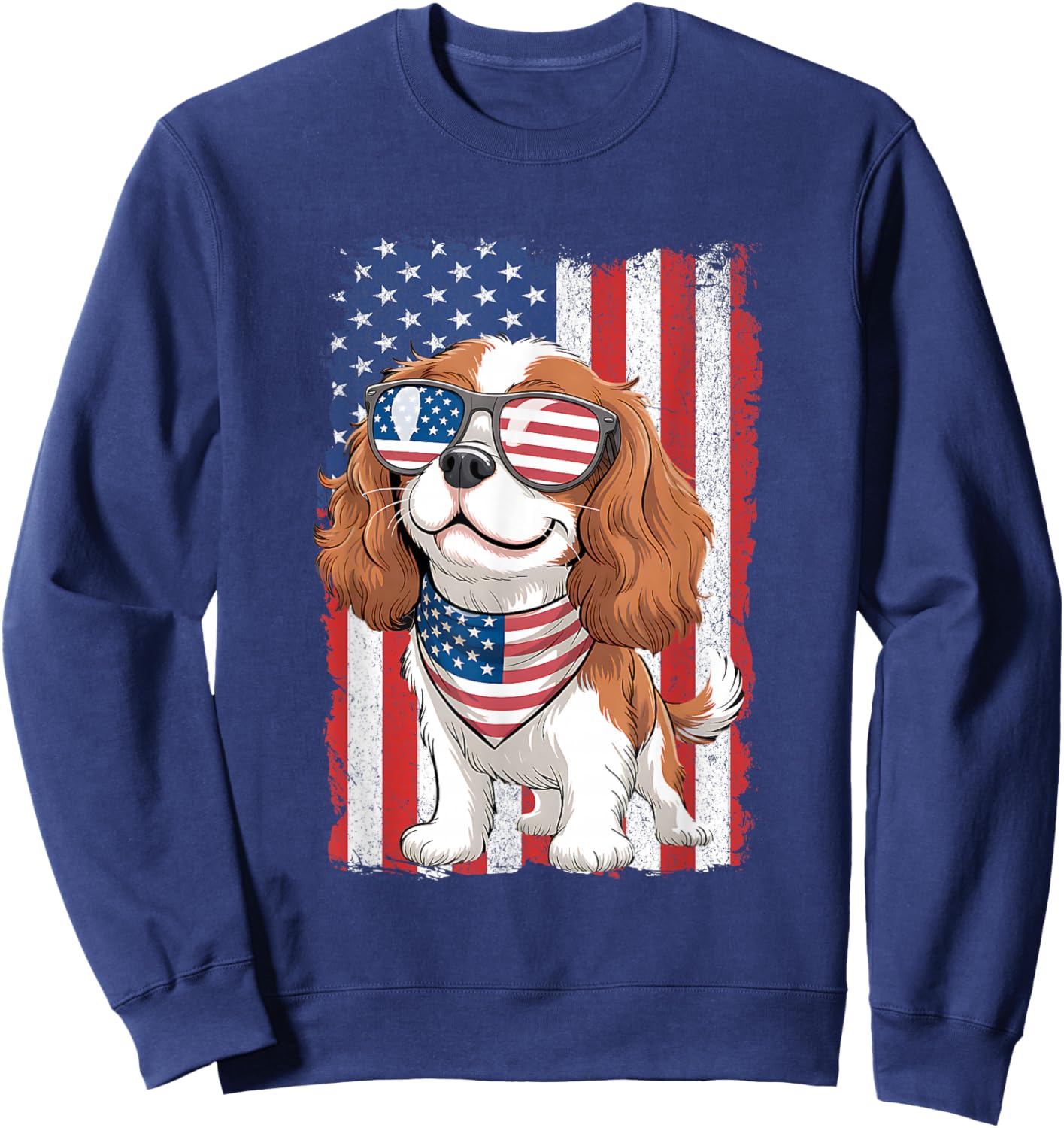 Cavalier King Charles Spaniel 4th of July Patriotic USA Flag Sweatshirt - Sweatshirt | Navy