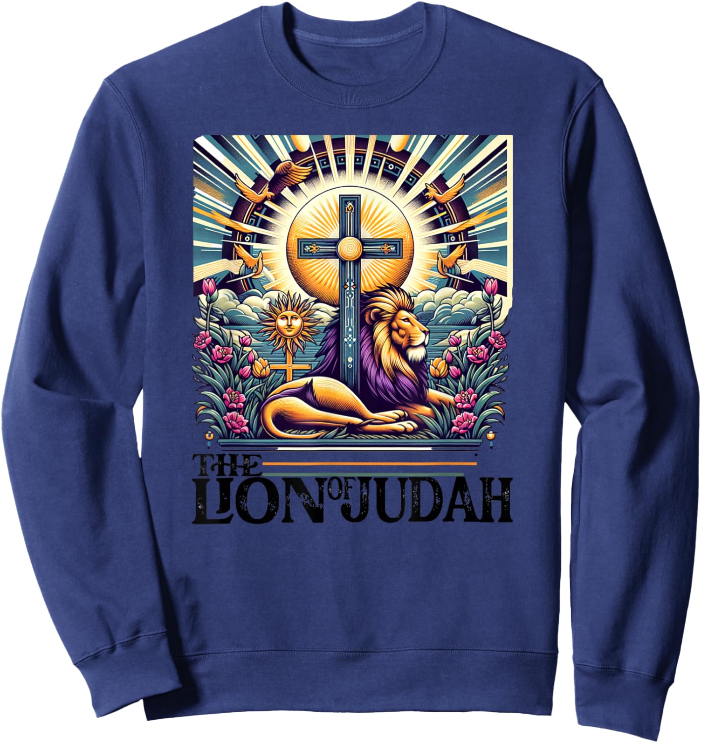 Lion of Judah Men Women Vintage Religious Animal Easter Sweatshirt - Sweatshirt | Navy