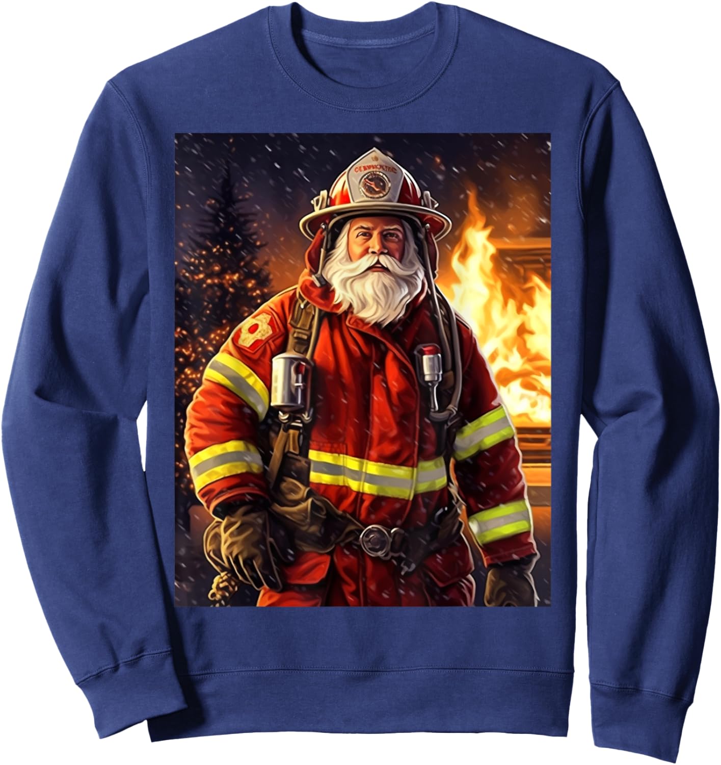 No.3, Hero, Christmas, Santa Claus at the fire department Sweatshirt - Sweatshirt | Navy