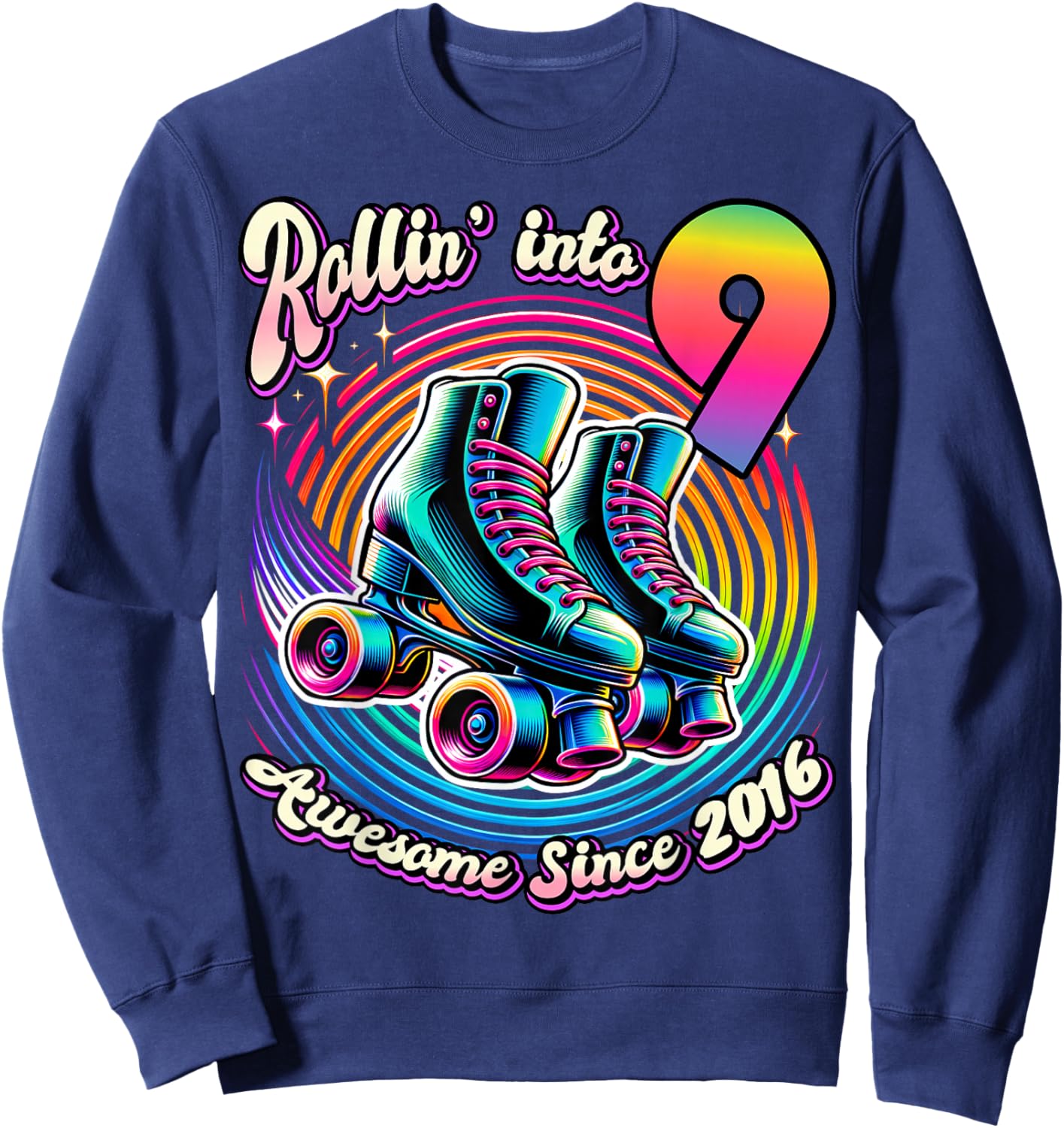 Birthday Roller Skating 9th Girls Rollin into 9 Skate Party Sweatshirt - Sweatshirt | Navy