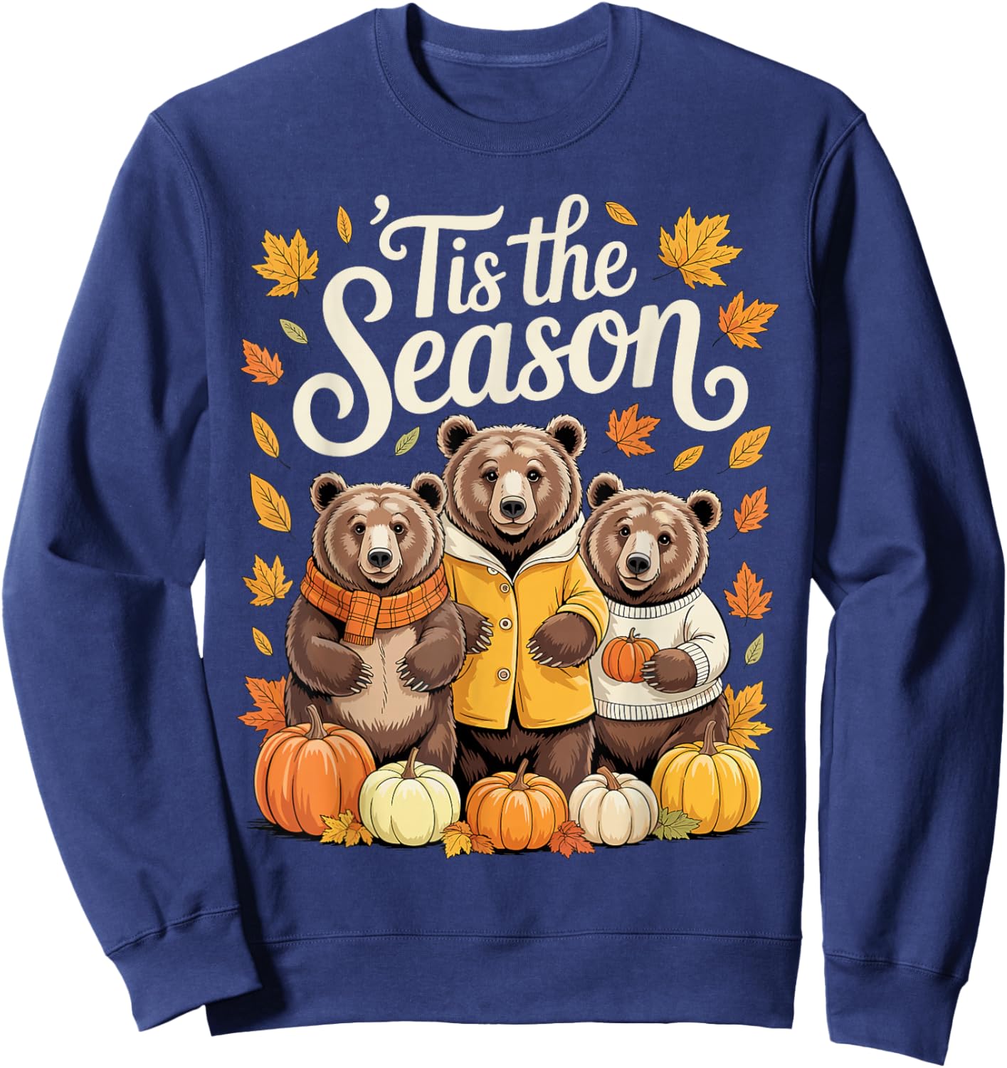 Tis The Season Grizzly Bear Fall Autumn Pumpkin Sweatshirt - Sweatshirt | Navy