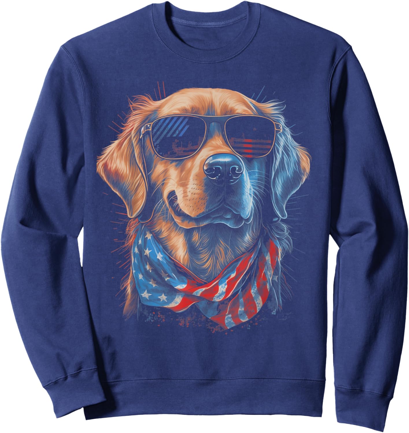 American Flag USA America 4th Of July Dog -Golden Retriever Sweatshirt - Sweatshirt | Navy